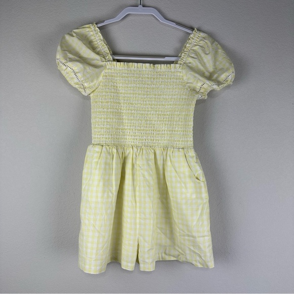 Janie and Jack Girls Yellow White Gingham Puff Short Sleeve Romper Size 12 - Picture 1 of 7